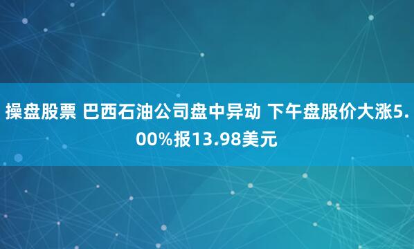 操盘股票 巴西石油公司盘中异动 下午盘股价大涨5.00%报13.98美元